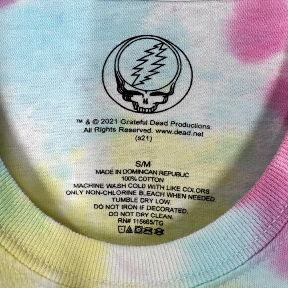 Grateful Dead Dancing Bears Tie Dye Graphic Band Tee S/M Oversized Boho Hippie - Picture 5 of 5